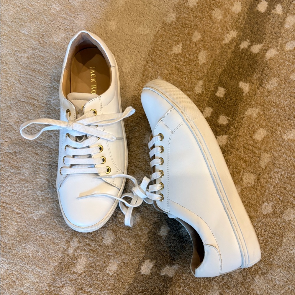 Jack Rogers Rory Classic White Leather Low-Top Sneakers with Gold Eyelets